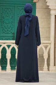  Navy Blue Long Turkish Abaya 618L - 3