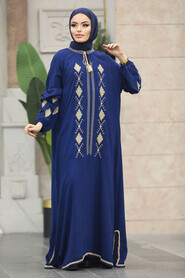  Navy Blue Modest Abaya Dress 10136L - 1
