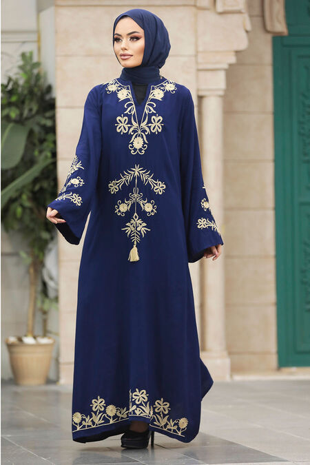  Navy Blue Modest Abaya Dress 11153L - NEVA STYLE