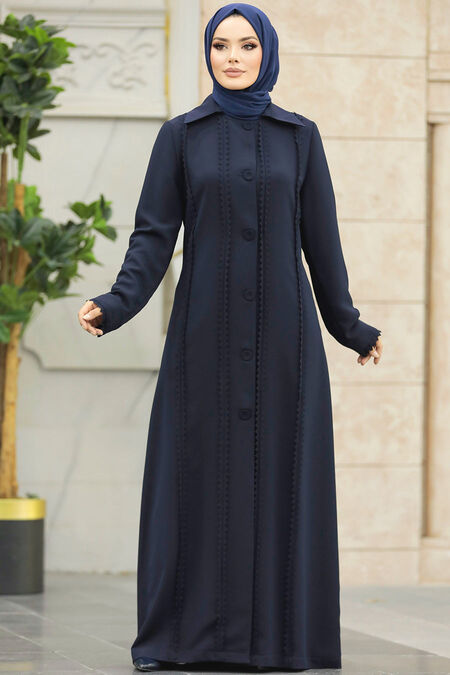  Navy Blue Modest Turkish Abaya 10004L - NEVA STYLE