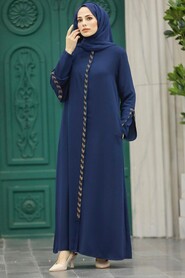 Neva Style - Navy Blue Modest Turkish Abaya 626L - Thumbnail