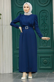  Navy Blue Muslim Bridesmaid Dress 8791L - 1