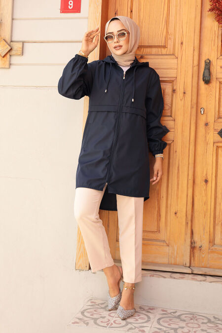  Navy Blue Muslim Coat 5957L - NEVA STYLE