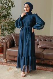  Navy Blue Muslim Dress 3747L - 1
