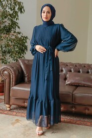  Navy Blue Muslim Dress 3747L - 3