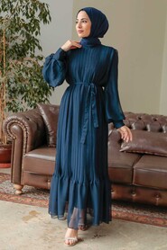  Navy Blue Muslim Dress 3747L - 4