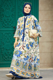  Navy Blue Muslim Long Dress Style 51952L - 3