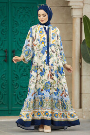  Navy Blue Muslim Long Dress Style 51952L - 1