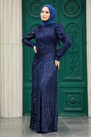  Navy Blue Muslim Long Sleeve Dress 39471L - 2