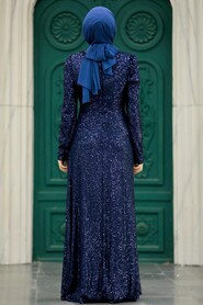  Navy Blue Muslim Long Sleeve Dress 39471L - 3