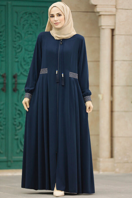  Navy Blue Muslim Turkish Abaya 45271L - NEVA STYLE