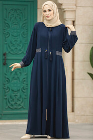  Navy Blue Muslim Turkish Abaya 45271L - 2