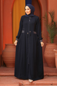  Navy Blue Muslim Turkish Abaya 619L - 1