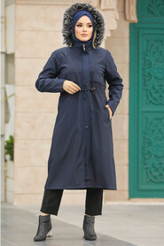  Navy Blue Plus Size Parka Coat 60652L - 2