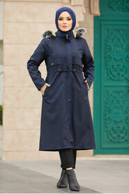  Navy Blue Plus Size Parka Coat 60652L - 3