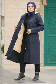  Navy Blue Plus Size Parka Coat 60652L - 1