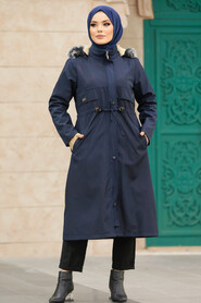  Navy Blue Plus Size Parka Coat 60652L - 4