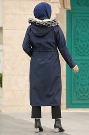  Navy Blue Plus Size Parka Coat 60652L - 5