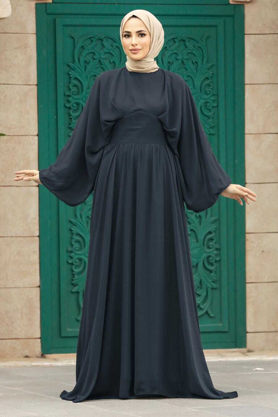 Neva Style - Navy Blue Turkish Hijab Engagement Gown 60681L