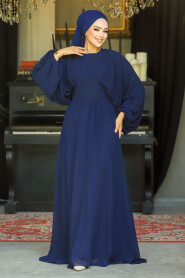  Navy Blue Turkish Hijab Engagement Gown 60681L - 2