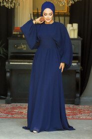  Navy Blue Turkish Hijab Engagement Gown 60681L - 3