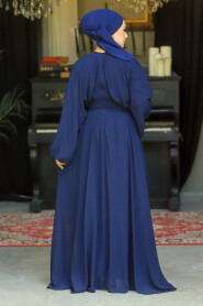  Navy Blue Turkish Hijab Engagement Gown 60681L - 4