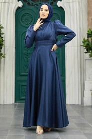  Navy Blue Turkish Hijab Evening Dress 22301L - 1