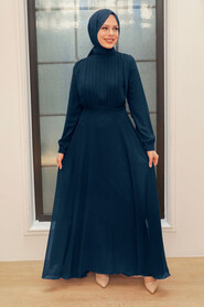  Navy Blue Turkish Hijab Evening Gown 3371L - NEVA STYLE