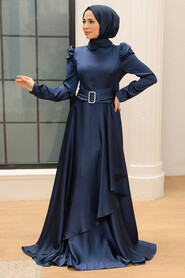  Navy Blue Turkish Hijab Prom Dress 3401L - 1