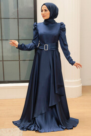  Navy Blue Turkish Hijab Prom Dress 3401L - 2
