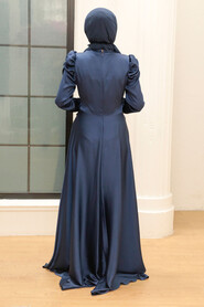  Navy Blue Turkish Hijab Prom Dress 3401L - 3