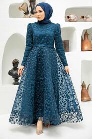  Navy Blue Turkish Hijab Wedding Dress 22510L - 1