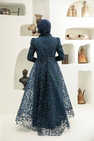  Navy Blue Turkish Hijab Wedding Dress 22510L - 2