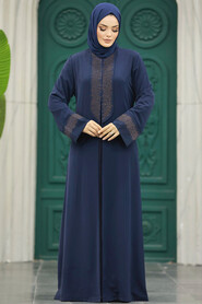  Navy Blue Women Abaya 31132L - 4