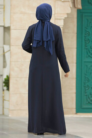  Navy Blue Women Turkish Abaya 10081L - 4