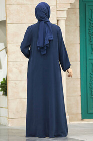  Navy Blue Women Turkish Abaya 11065L - 3