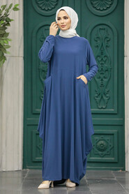  Navy Long Dress for Muslim Ladies 1686L - 2