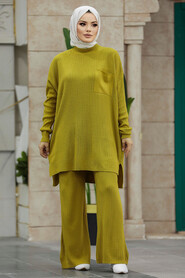 Neva Style - Oil Green Hijab For Women Knitwear Double Suit 34060YY - Thumbnail