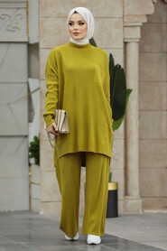 Neva Style - Oil Green Hijab For Women Knitwear Double Suit 34060YY - Thumbnail