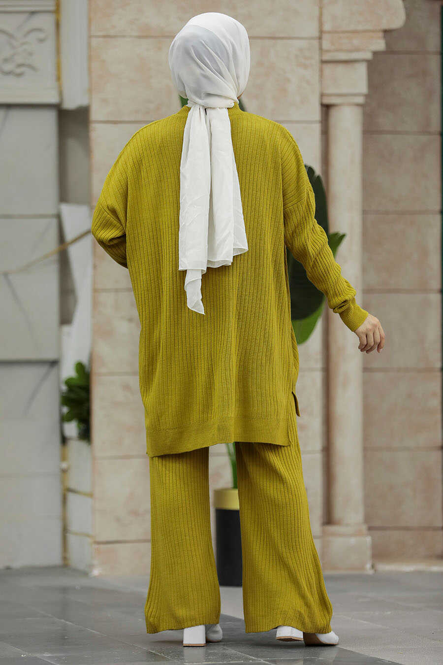 Neva Style - Oil Green Hijab For Women Knitwear Double Suit 34060YY