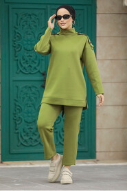  Oil Green Hijab Turkish Dual Suit 7126YY - 2