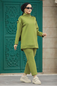  Oil Green Hijab Turkish Dual Suit 7126YY - 1