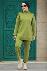  Oil Green Hijab Turkish Dual Suit 7126YY - 3
