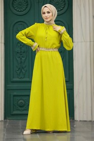  Oil Green Hijab Maxi Dress 5852YY - 1