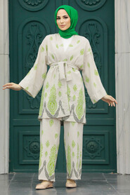  Oil Green Islamic Clothing Dual Suit 3212YY - 1