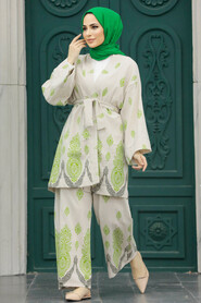  Oil Green Islamic Clothing Dual Suit 3212YY - 2