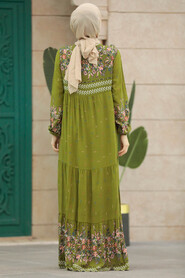  Oil Green Long Dress for Muslim Ladies 50095YY - 2