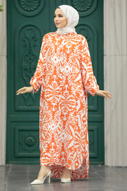  Orange Hijab Turkish Dress 50104T - 2