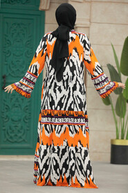  Orange Hijab Turkish Dress 5037T - 3