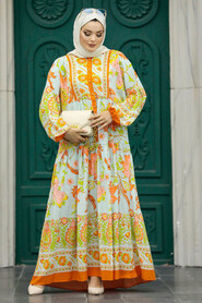 Neva Style - Orange Long Dress for Muslim Ladies 50621T - Thumbnail